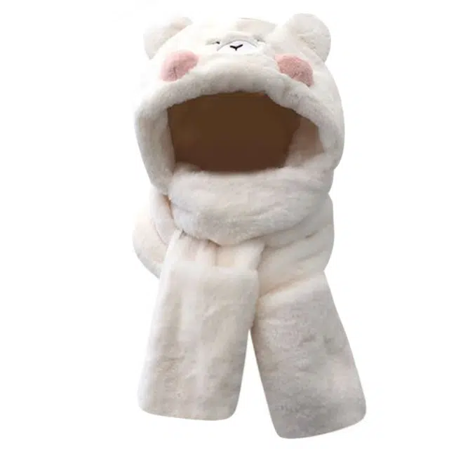 佩洛依 可爱小熊一体三件套冬季保暖加绒加厚骑车防寒 涤纶 斗篷帽 女款