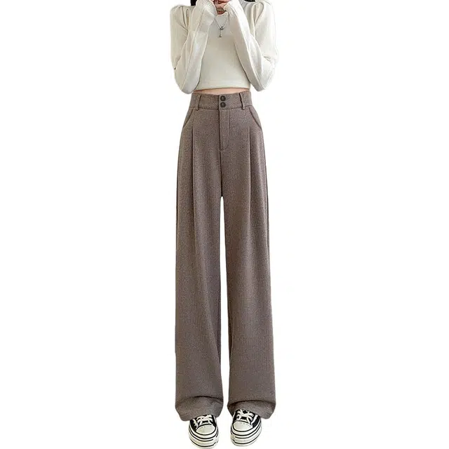 惟熙 垂感遮肉显瘦加厚保暖通勤阔腿休闲裤 女款 浅咖色