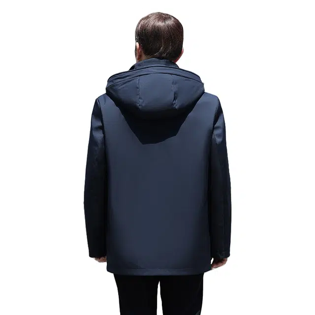 鸭鸭 鹅绒三合一系列 中老年爸爸装纯色商务休闲百搭拆卸帽中长款羽绒服 男款