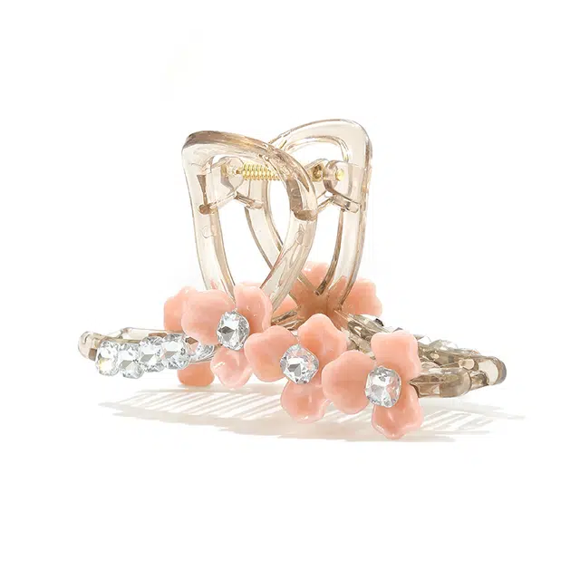 如花梦 简约玉兰花镶钻后脑勺盘发鲨鱼夹甜美小清新发量多大号抓夹日常百搭气质法式 亚克力 发夹 女款