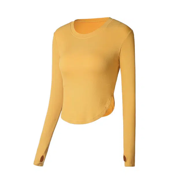 花蔓色 简约带胸垫健身服裸感跑步长袖显瘦瑜伽服打底衣 女款