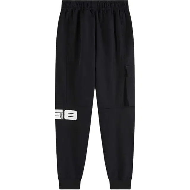 青少年 安踏儿童 字母中腰舒适透气加绒保暖束脚针织运动裤 梦幻黑