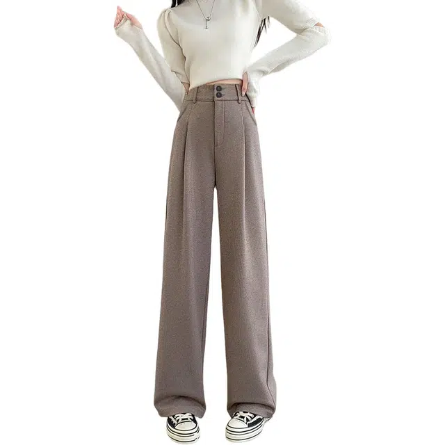 惟熙 垂感遮肉显瘦加厚保暖通勤阔腿休闲裤 女款 浅咖色