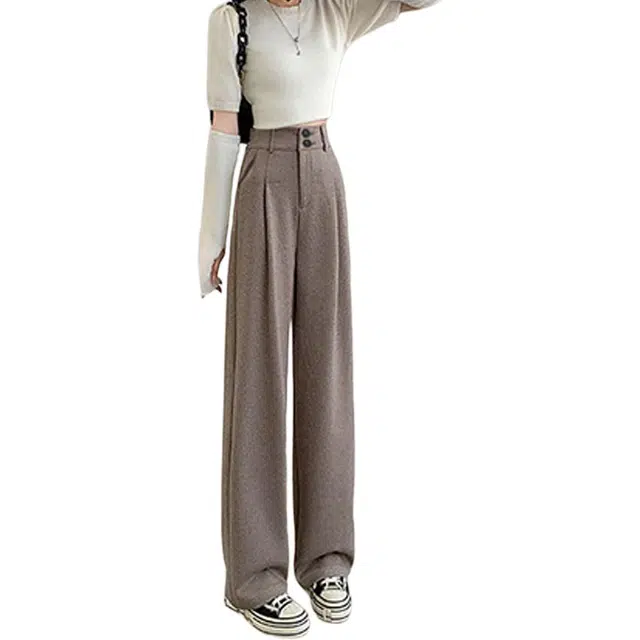 惟熙 垂感遮肉显瘦加厚保暖通勤阔腿休闲裤 女款 浅咖色