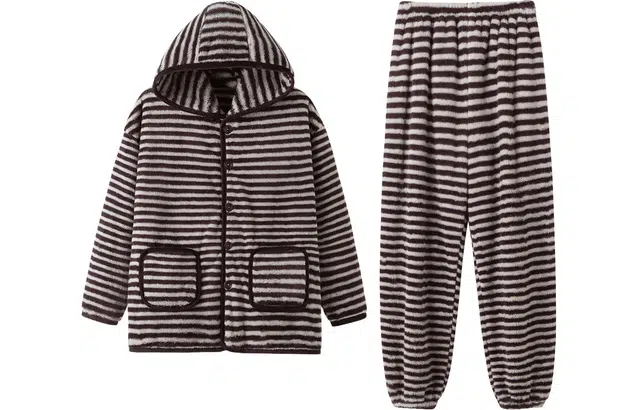 宫蝶 保暖加厚珊瑚绒家居服简约斑马纹休闲可外穿宽松大码睡衣套装 男女同款