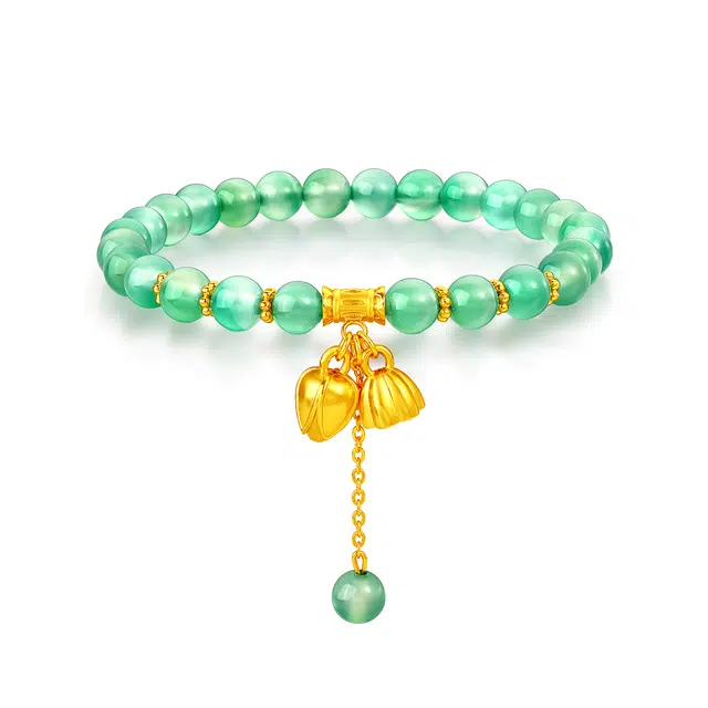 梦金园 两世欢银镶玉莲蓬手饰 新中式古典气质好运连连流苏 玉髓 手串 女款