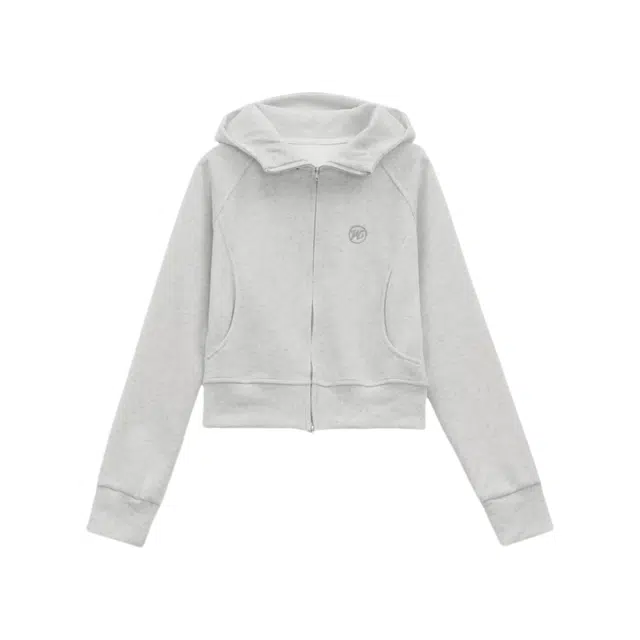 花蔓色 美式双拉链连帽修身短外套薄款小个子开衫带帽衫卫衣 女款 灰色