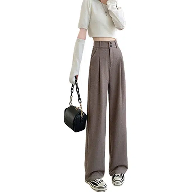 惟熙 垂感遮肉显瘦加厚保暖通勤阔腿休闲裤 女款 浅咖色