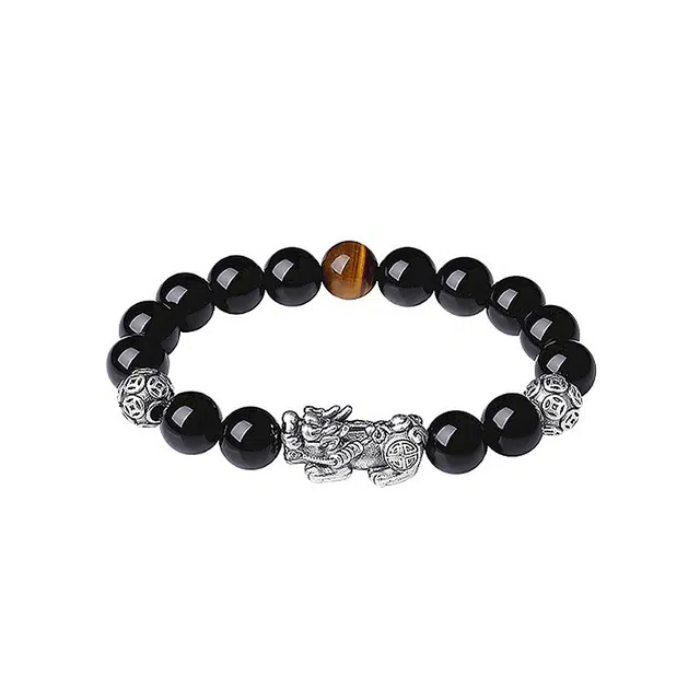 柯芙尼 招财貔貅 复古国潮风个性简约小众设计 转运珠纯银吞金兽 纪念日实用礼 黑曜石 手串 男女同款情侣款