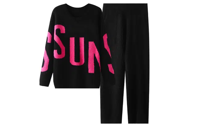 俏薇妮 时尚休闲可外穿蓄温保暖长袖长裤睡衣套装 女款 玫红色