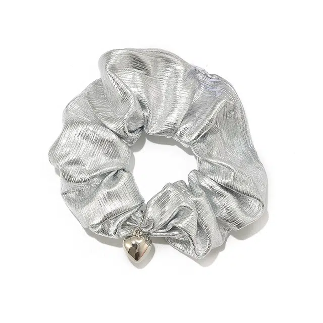 如花梦 小众设计感冷淡风甜酷高级感爱心日常百搭高弹力不伤发大肠 亚克力/皮筋/布艺 发圈 女款 银色