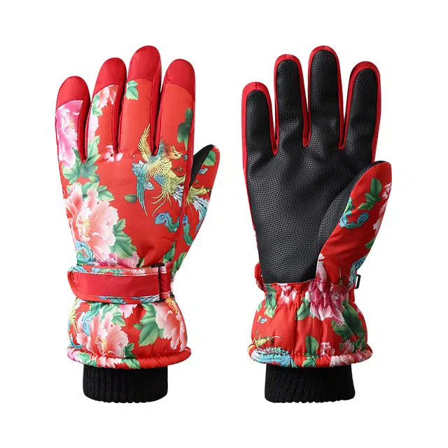 南极人 东北大花秋冬季骑行加绒厚保暖可触屏防滑摩托车运动登山雪山防风防寒 加厚 滑雪手套 男女同款情侣款