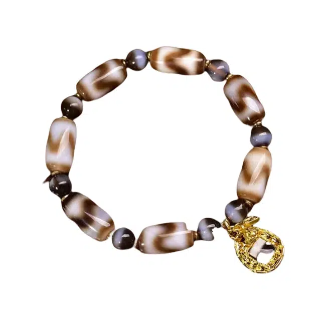 凯真 藏式民族风虎牙天珠  国潮新中式轻奢小众设计感 个性虎斑纹 玛瑙 手串 男女同款情侣款