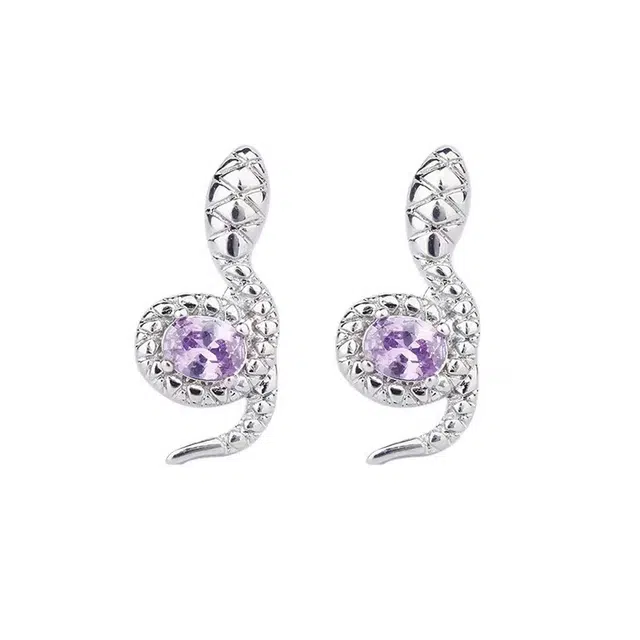好银坊 <蓝锆小紫蛇>  本命年转运 紫色蛇形  高级感轻奢气质设计 铜合金 耳钉 女款