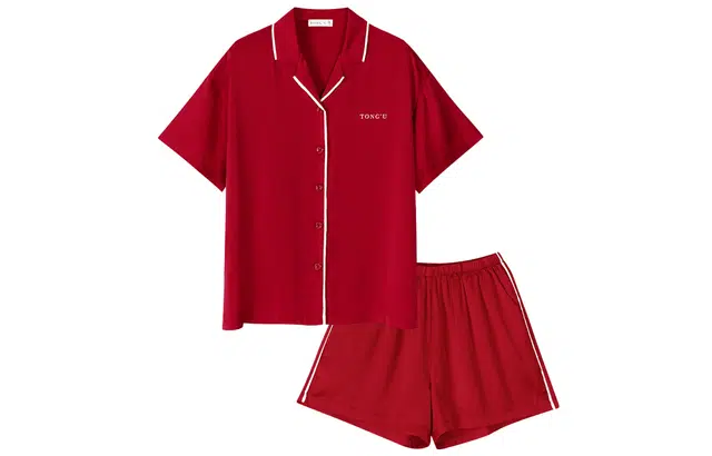 同语 夏季冰丝红色结婚睡衣薄款女士家居服凉感新婚套装 家居套装 女款 酡红 红色礼盒