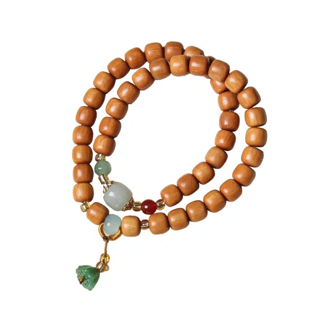 仙友 国潮新中式老型桶珠纳福转运莲蓬吊坠款文玩念珠佛珠 芭比檀香 木作手串 男女同款情侣款