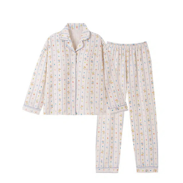 欧诗帛 亲肤透气柔软舒适带胸垫可外穿长袖长裤睡衣套装 女款 图片色