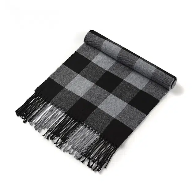 啄木鸟 英伦风经典百搭仿羊绒秋冬季保暖防寒时尚黑白格纹披肩户外防风骑行学生围脖脖套 绒线围巾 男女同款情侣款