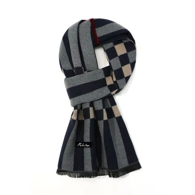 木林森 撞色格子围脖秋冬保暖百搭 绒线围巾 男女同款情侣款