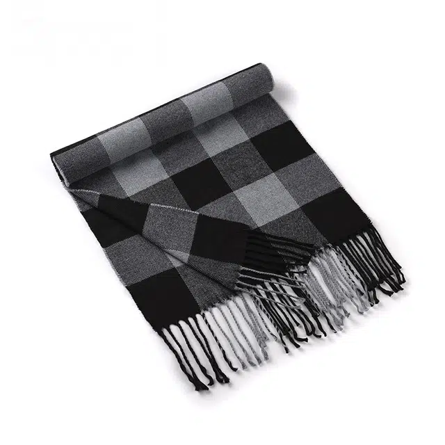 啄木鸟 英伦风经典百搭仿羊绒秋冬季保暖防寒时尚黑白格纹披肩户外防风骑行学生围脖脖套 绒线围巾 男女同款情侣款