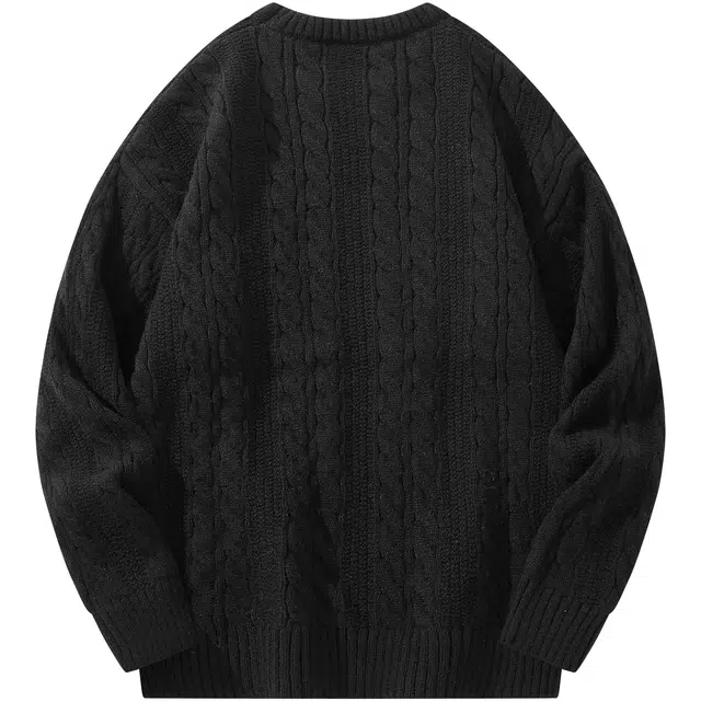 帕丁顿熊 简约小熊胸针纯色休闲慵懒风百搭打底麻花圆领宽松加厚保暖长袖针织衫 男女同款