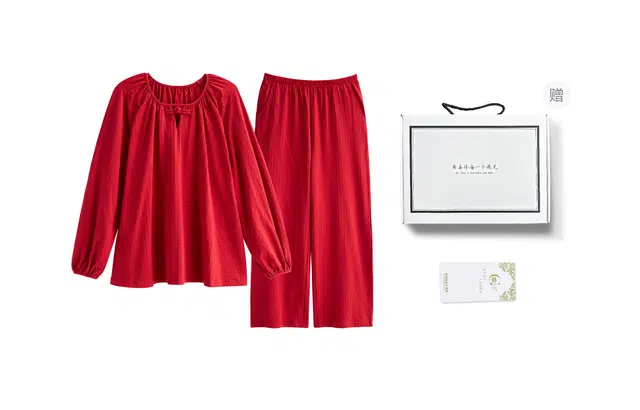 歌倩雅 国风纯色透气家居服睡衣礼盒 女款 红色