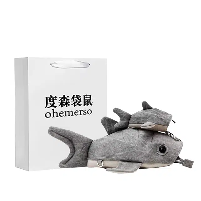度森袋鼠 卡通玩偶鲨鱼包个性潮流背包 帆布 双肩包 常规 男女同款情侣款 灰色