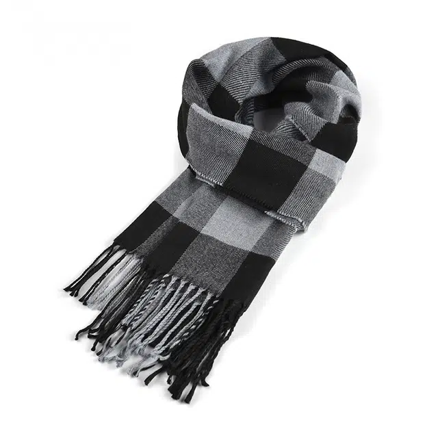 啄木鸟 英伦风经典百搭仿羊绒秋冬季保暖防寒时尚黑白格纹披肩户外防风骑行学生围脖脖套 绒线围巾 男女同款情侣款