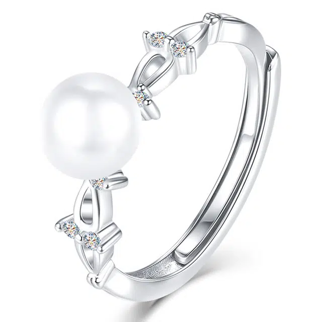 东方佳人 国风新中式简约温柔甜美高级感轻奢小众个性可调节大小秋冬百搭首饰 礼盒款 淡水珍珠 戒指 女款