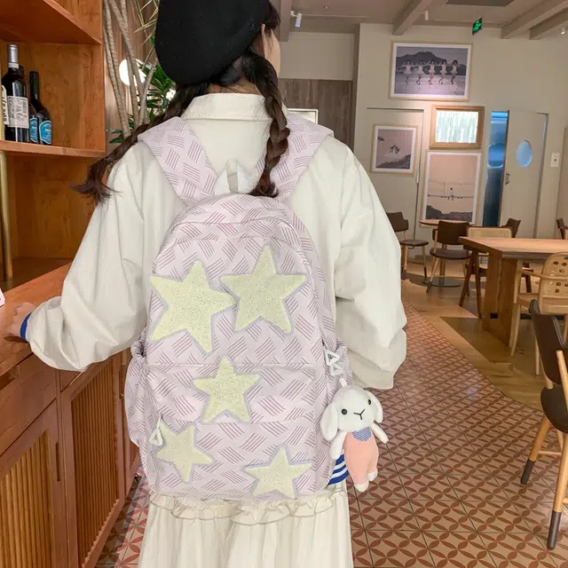 雅鹿 小众星星设计大容量休闲 尼龙 双肩包 女款 蓝色/灰色/黄色/粉色