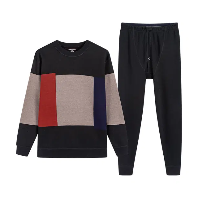 贴身领域 加绒加厚圆领内衣时尚可外穿秋衣秋裤青年保暖套装 男款