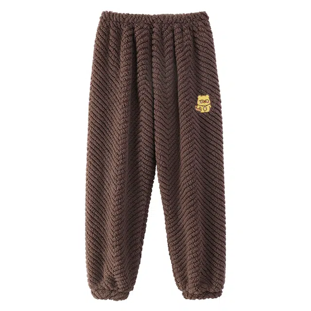 莫代尔 素色时尚卡通柔软保暖储温抗起球提花可外穿睡裤 女款 棕色