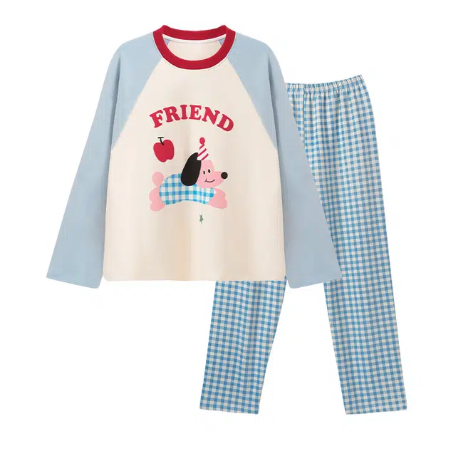 欧诗帛 透气亲肤柔软舒适可外穿长袖长裤睡衣套装 男款 图色