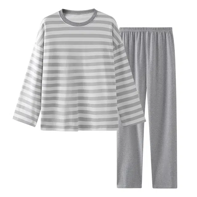 欧诗帛 可外穿高颜值简约大码长袖睡衣套装 男款 图片色