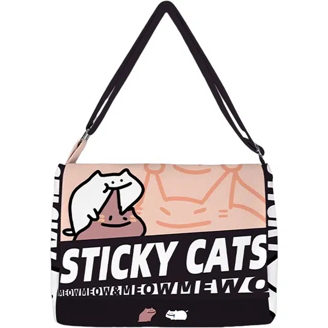 奥松 猫不一美式复古风黑色通勤上班学生设计感小众单肩包外出包 绒面科技布 斜挎包 常规 男女同款情侣款 黏糊小猫