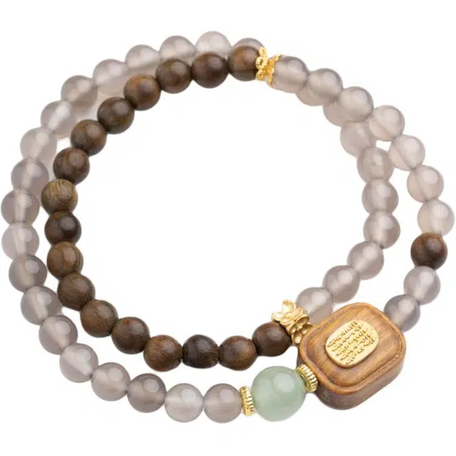 仙源 五条纹 财源广进新中式念珠佛珠手链配饰 平安福  节日生日送礼盒物 绿檀 手串 男女同款情侣款