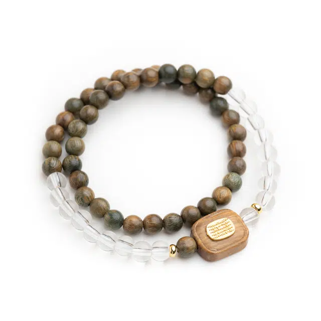 仙源 五条纹  财运亨通新中式文玩念珠 双圈平安福礼盒 绿檀 手串 男女同款情侣款