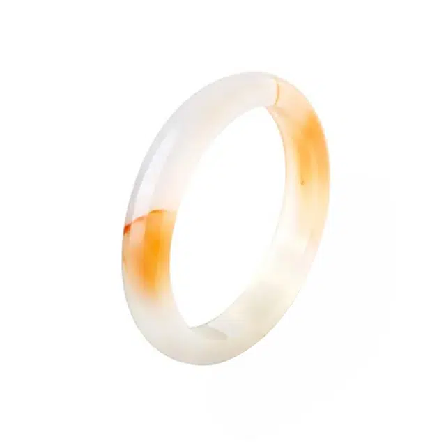 周百福 国潮简约时尚百搭白月光小众古香古色素玉素圈显白新中式水润镯 玉髓 手镯 男女同款情侣款