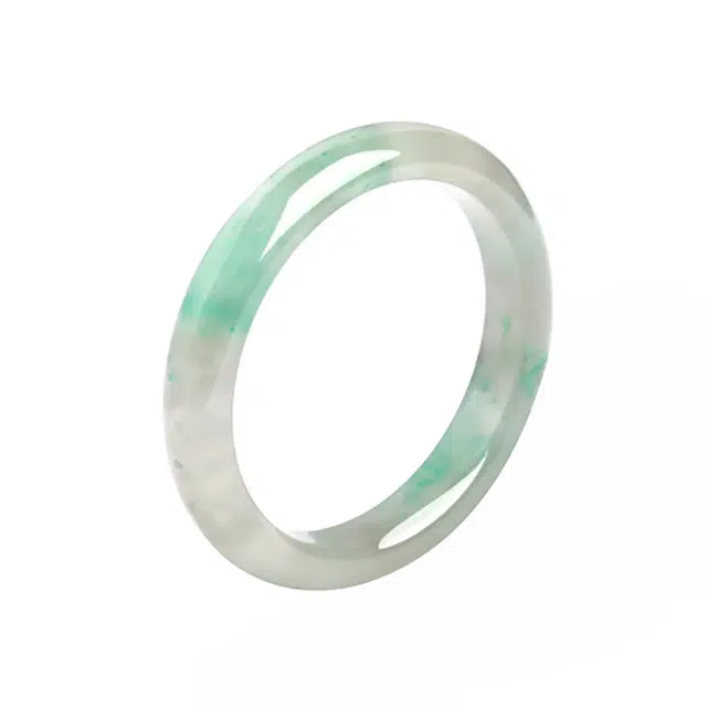 周百福 新中式大气简约时尚百搭原创设计半白半绿青山黛国潮风古风汉服 独龙玉 手镯 女款