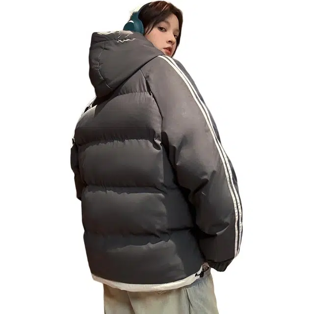 【dme】 拼接撞色假两件加厚保暖连帽羽绒服 男女同款