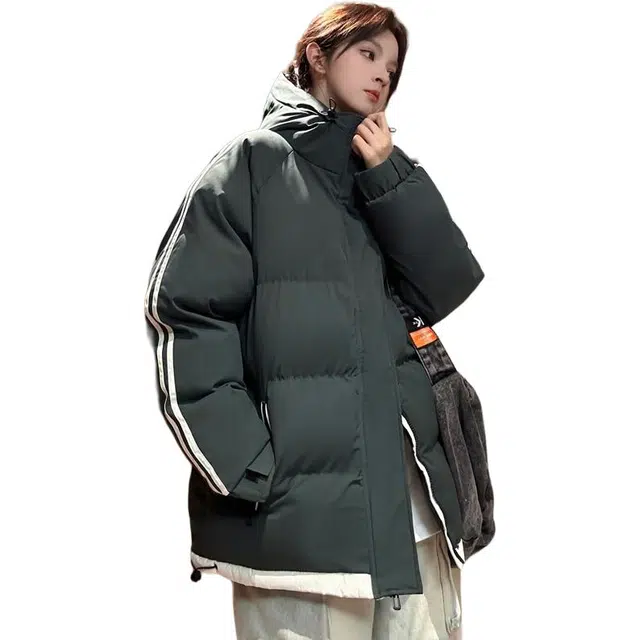 【dme】 拼接撞色假两件加厚保暖连帽羽绒服 男女同款