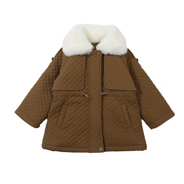 木木兔 时尚宽松纯色百搭气质大衣 咖色 中小童