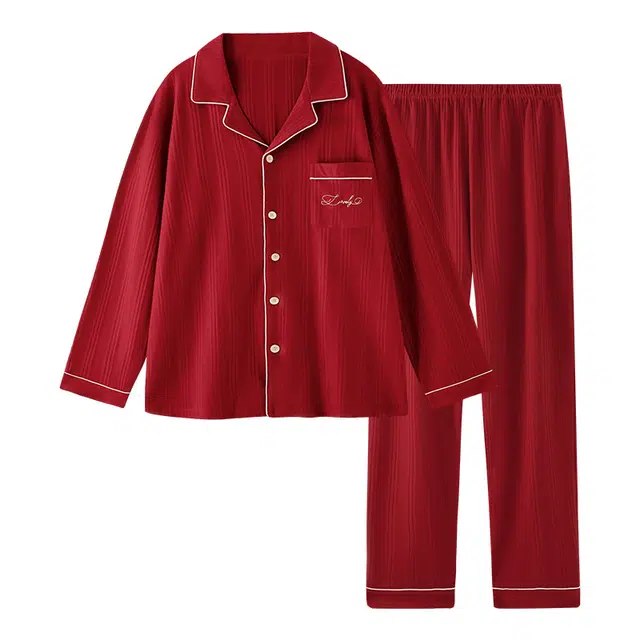 欧诗帛 舒适纯色休闲可外穿睡衣套装 男款 红色