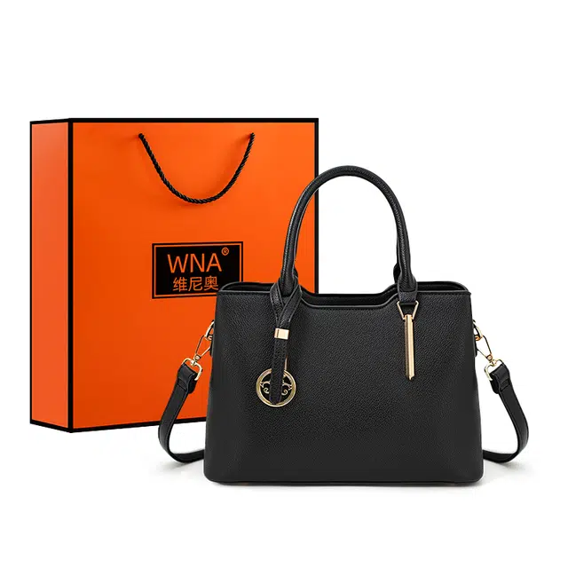 维尼奥 时尚通勤百搭小众设计时尚休闲 合成革 手提包 中号 女款 黑色