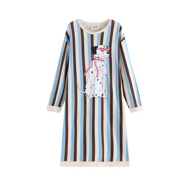 侘町 墨镜斑点狗针织棉甜美可爱蝴蝶结狗狗长袖睡裙 女款 图色