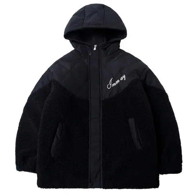 木木兔 舒适字母连帽亲肤棉衣 黑色 青少年