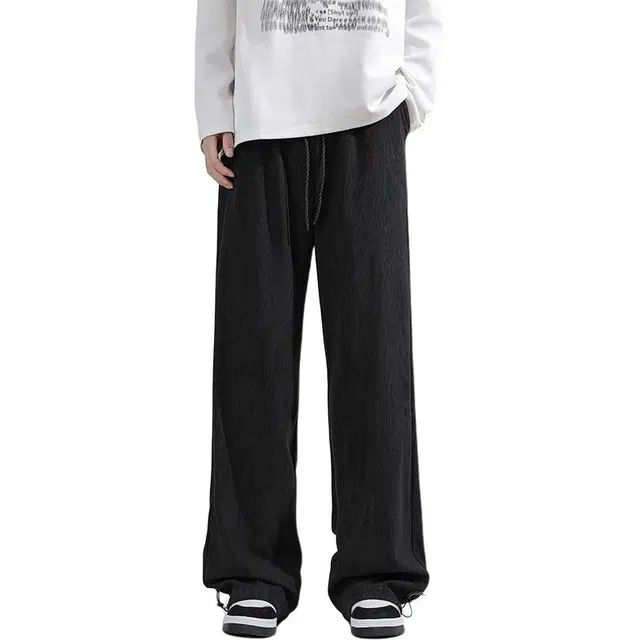 八哥 美式嘻哈街头基础宽松系带直筒百搭日常通勤休闲裤 男女同款
