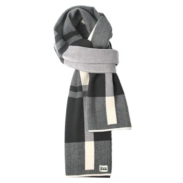 木林森 韩版格子保暖绒线围巾 围巾 男款