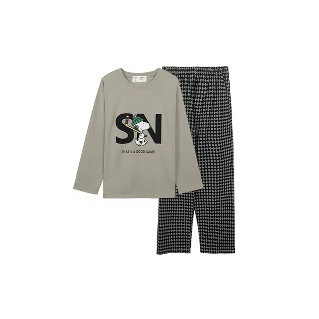 贝妍 可爱柔长袖家居服格子裤可外穿睡衣套装 女款 抹茶色