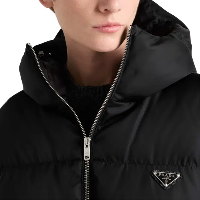 Prada Logo Badge Zip-Up Down Jacket Black